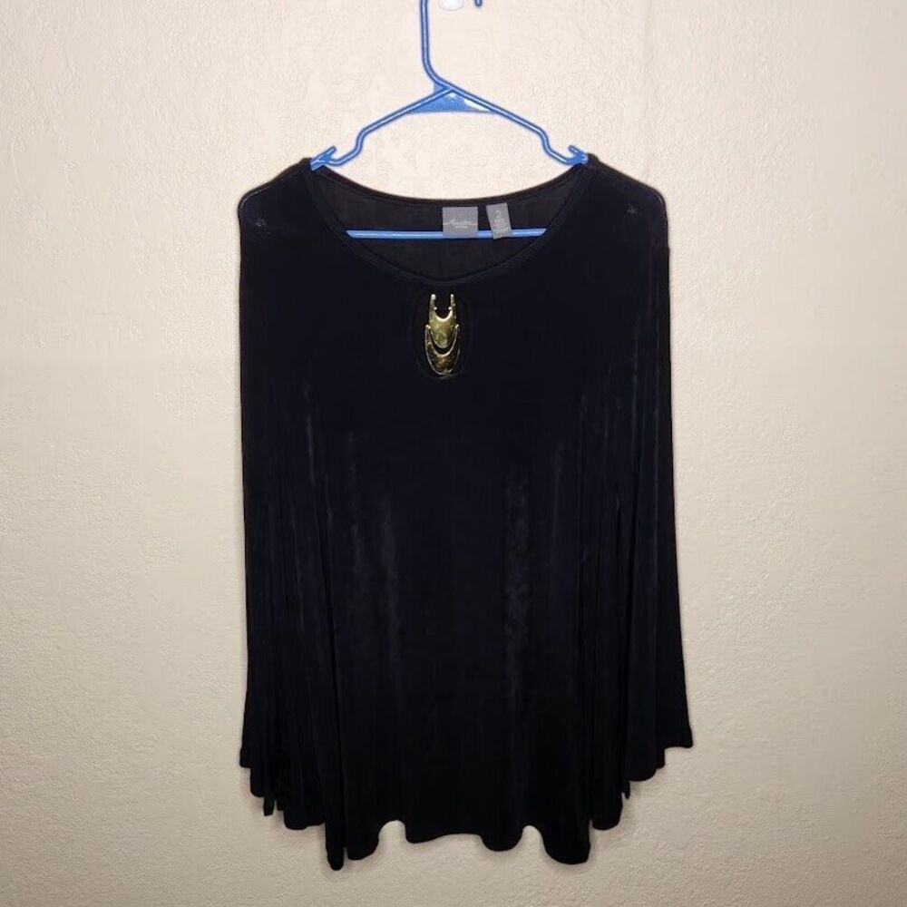 Chico's Travelers Cape Hardware Top Women's 2 Medium Black Stretch Split Sleeve